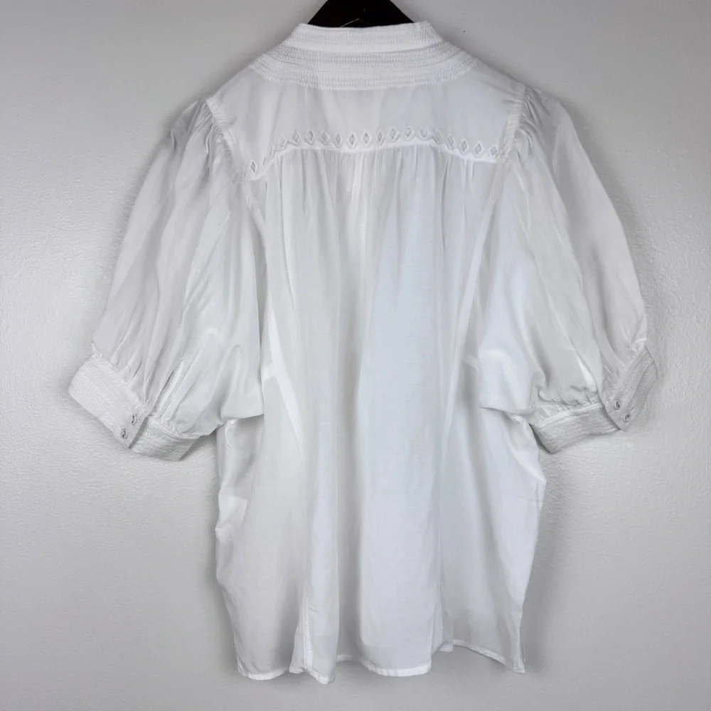 Madewell Puff-Sleeve Band-Collar Lightweight Shirt White Size 10/L NWT